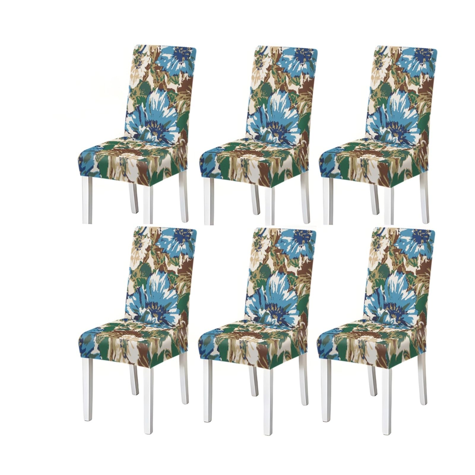 BOSUYBN Bold Blue Green Floral Dining Chair Covers Set Of 2/4/6, Stretch Slipcovers For Kitchen Dining Room Furniture Protectors for Home Dining Room(6PCSChair cover)