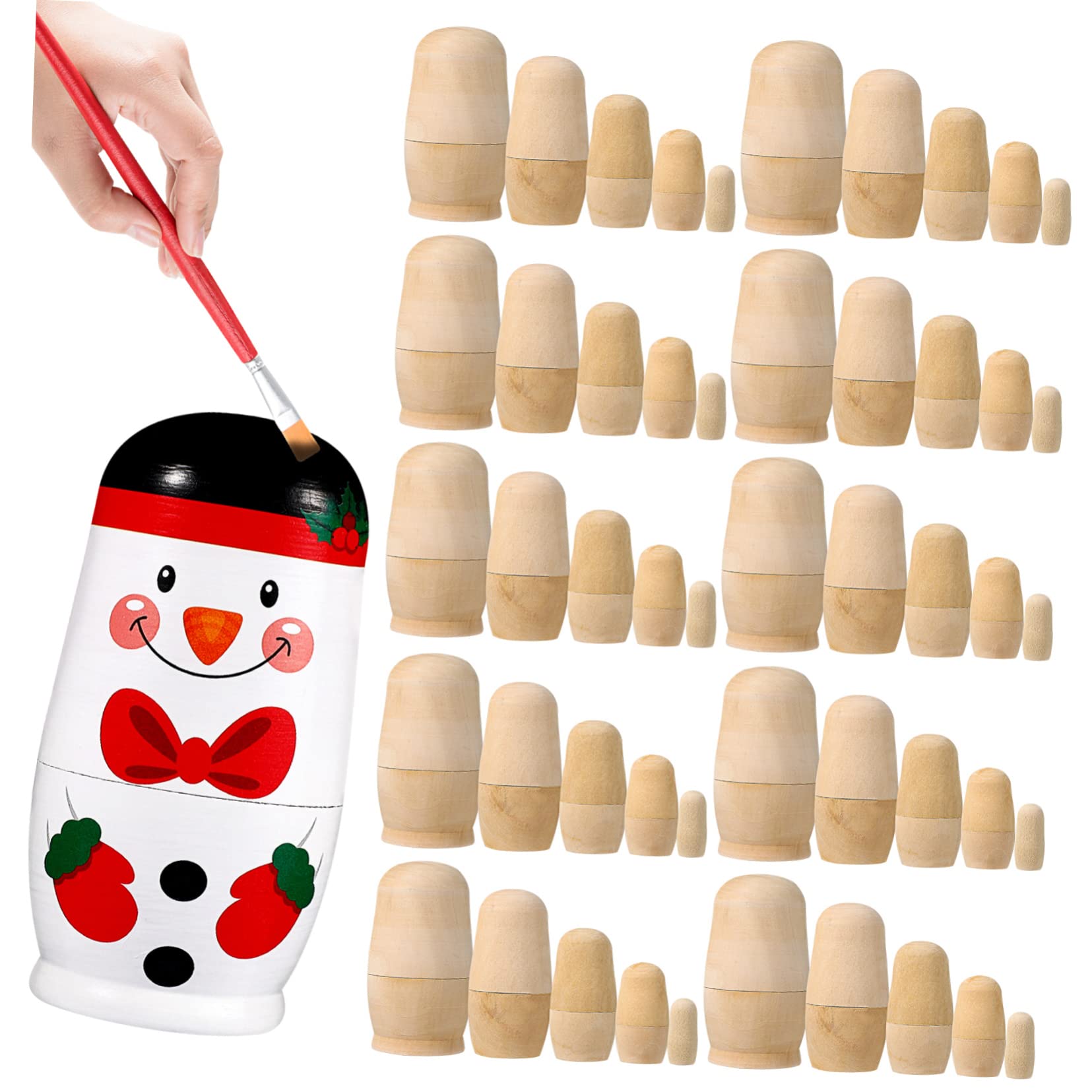 10 Sets Matroschka-Holzpuppen Für Kinder Holzdekoration Matroschka-Puppe Aus Holz Unvollendete Stapelpuppen Blanko Nesting-Puppen Leere Russische Puppe Für Kinder Russische