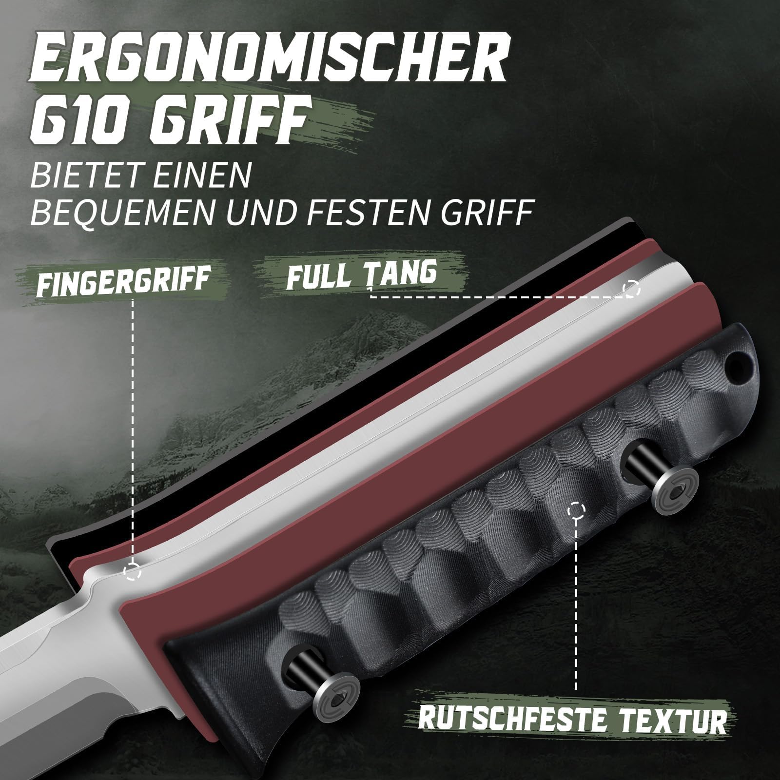 Outdoor Messer Scharfes Tanto Bushcraft Messer Großes Machete Jagdmesser Feststehende Klinge mit Kydexscheide Survival Messer für Männer Camping