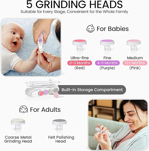 Miniatura 2 de IvyWind Lima eléctrica de uñas para bebé, recortadora de uñas universal 5 en 1 con luz LED, cortaúñas de seguridad automática para bebés, recién