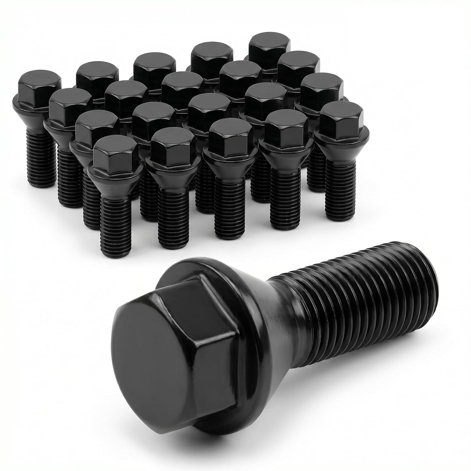 M14x1.25 OEM Lug Bolts Fit for BMW 2-Series 3-Series 4-Series 5-Series 6-Series 7-Series X1 X2 X3 X4 X5 X6 M3 M4 M5 M6 i3 i8, M14x1.25 Lug Bolts Black 20PC 28mm Shank Length Conical Seat