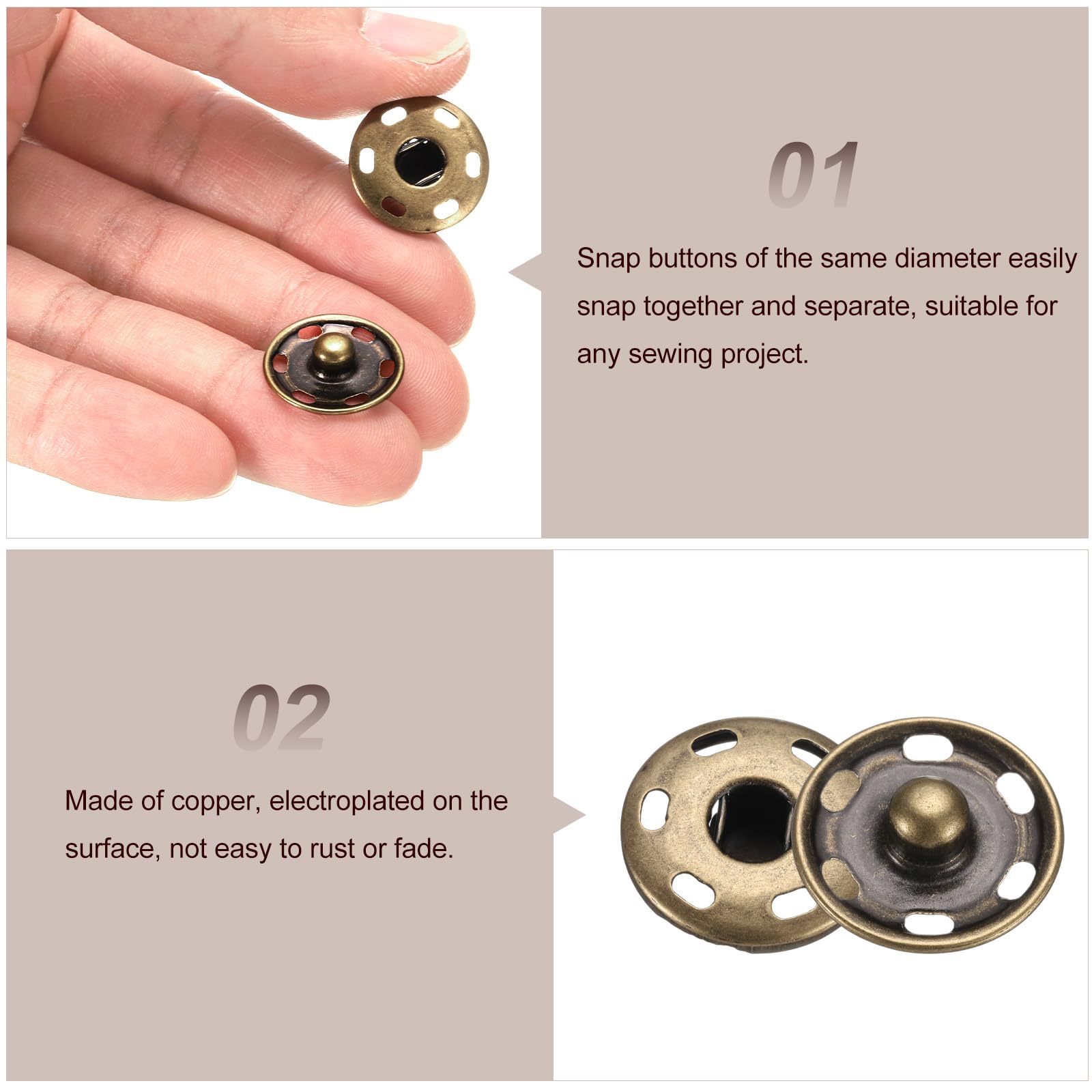 Set 48 Bottoni A Pressione Automatici 6mm - In Metallo Dorato, Per Cucito Su Vestiti, Borse, Fai-da-te
