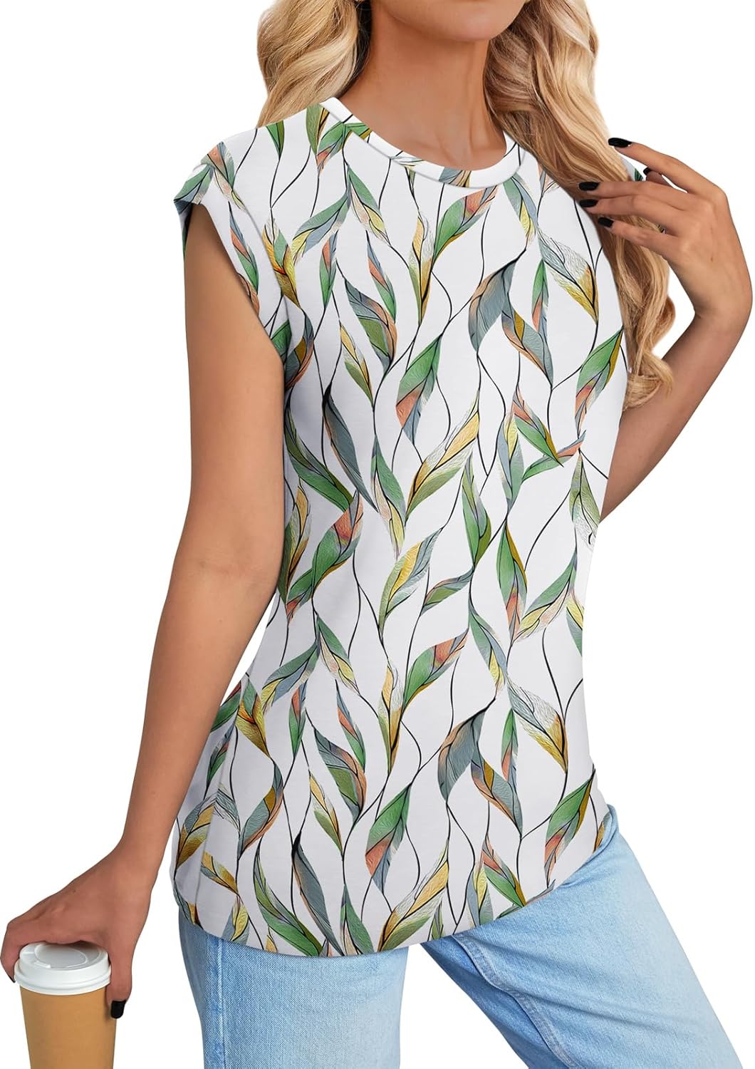 NORACORA Womens Summer Tops Short Sleeve Floral Shirts Dressy Casual Cap Sleeve Crew Neck Cute Tunic Blouses Fashion Clothes - Image 4