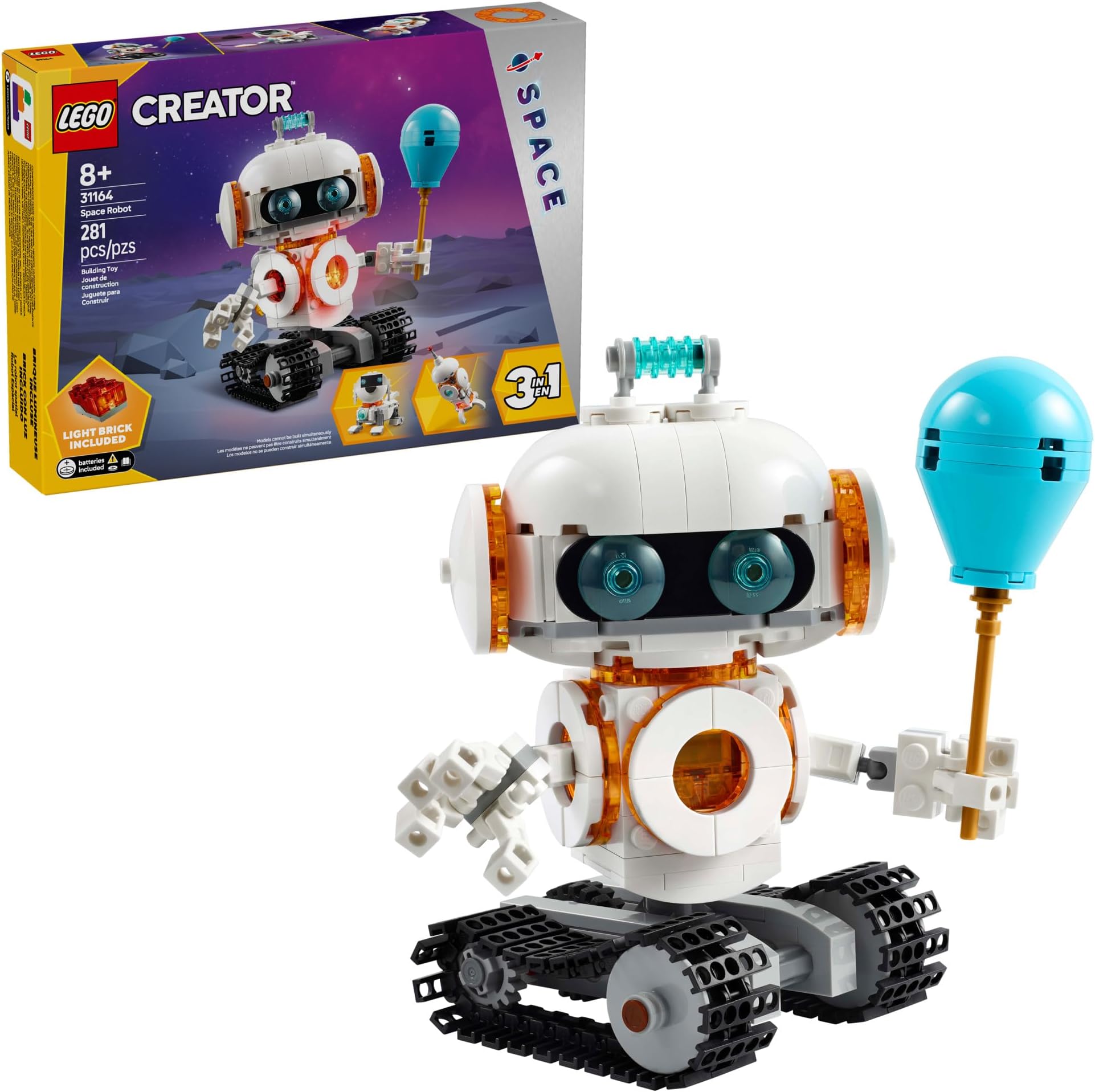 Creator 3 in 1 Space Robot Toy - Building Toy Kit for Kids with 3 Options, Robot, Spaceship, or Dog - 8 Year Old Boy & Girl Birthday Gifts - 31164