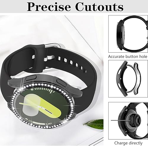 Miniatura 4 de Wugongyan Funda protectora de pantalla compatible con Samsung Galaxy Watch 7 de 1.575 pulgadas, 1.732 pulgadas, con diamantes de imitación, cubierta