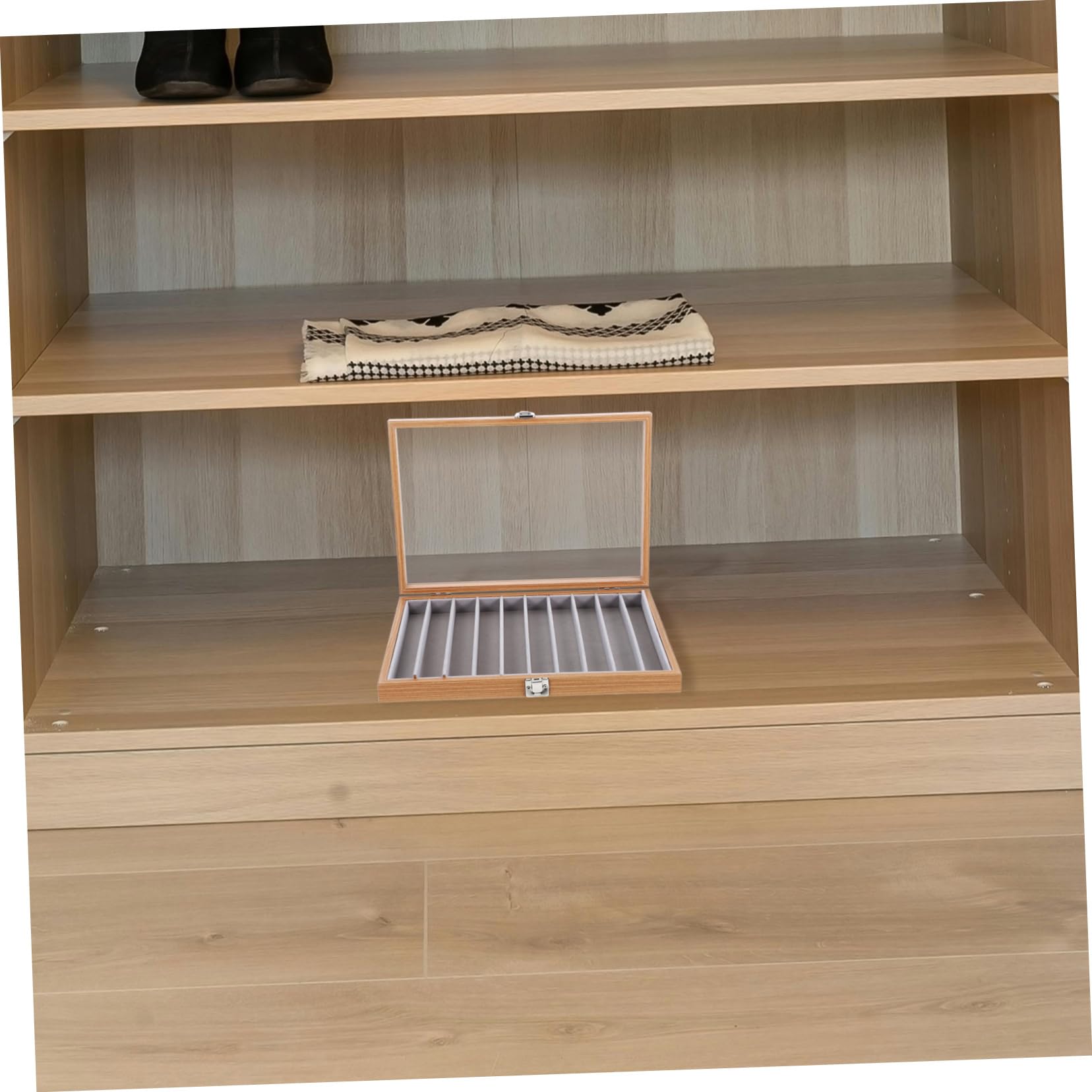 Schmuckkasten mit 10 Fächern und Glas für Halsketten | Platzsparend, Schützt Schmuck, Verhindert Verheddern, für Schrank und Zuhause, 1 Stück