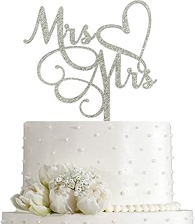 JIEEIN Mrs and Mrs Cake Topper-Wedding/Anniversary Cake Topper,Gay and Lesbian,LGBT Marriage Union,Love is Love-Silver Glitter Acrylic