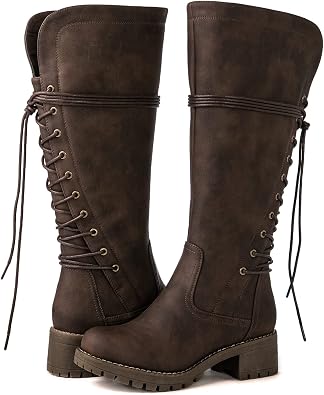 GLOBALWIN Womens Lace Up Back Knee High Fashion Boots