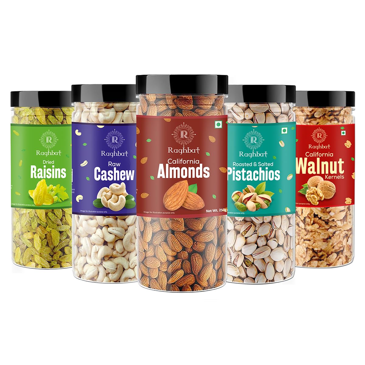 Raghbat Dry fruits combo pack of 5 Jars | Healthy | Badam, Kaju, Pista, Kishmish & Akhrot 1250g | Gift Pack (B0DCSQDNKW) Amazon Price History, Amazon Price Tracker