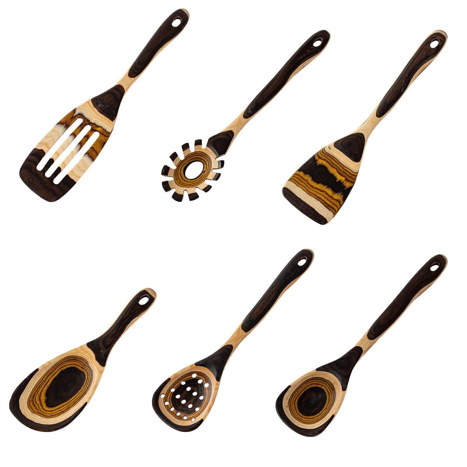 Tsophreniq Nonstick Safe Wooden Cookware with Gradients Color Design Long Handle Slotted Spoon Pastas Spatula Utensils Wood Kitchen Utensils