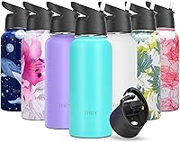 Vista 6 de THILY Botella de agua aislada de acero inoxidable con triple aislamiento, 32 onzas, botella de agua de boca ancha a prueba de fugas con 2 tapas