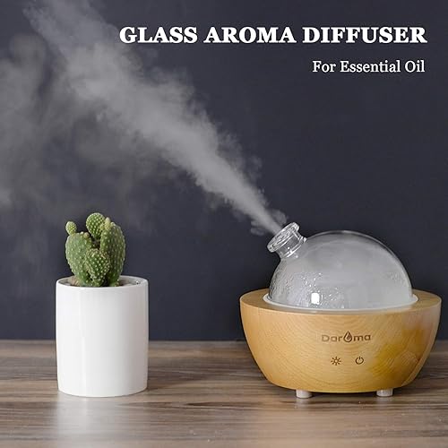 Miniatura 9 de DAROMA Difusor de aceite esencial hecho a mano de madera real y vidrio, base de 6.8 fl oz, aromaterapia ultrasónica de 7 colores de luces nocturnas2