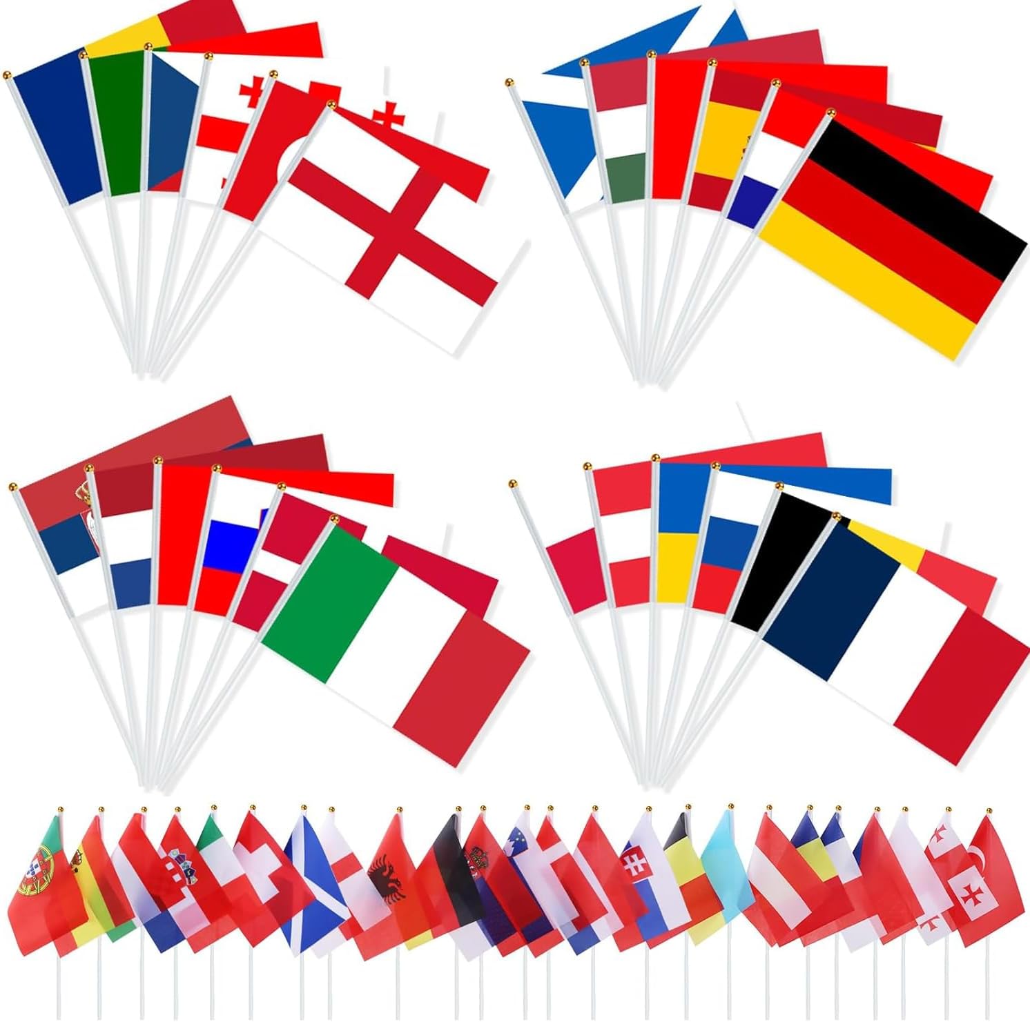 2024 Euro Mini Flag Set, 14x21cm 24 Countries Small Flag on Sticks - Double Sided Hand Waving Flag, European Championship Football 2024 Hand Held Flag for Office Festivals Events Celebrations (1 Set)
