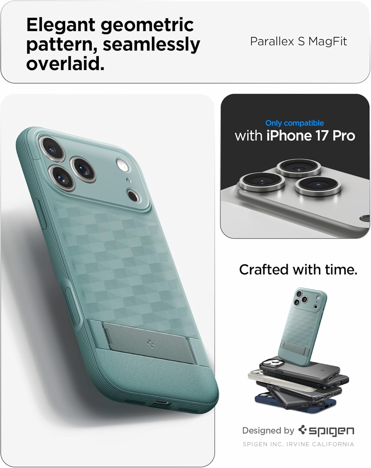 Spigen for iPhone 17 Pro Case, Parallax S MagFit [TPU Covered Camera Control] [Kickstand] [Compatible with MagSafe] - Sage Green - Image 2
