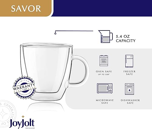 Miniatura 4 de JoyJolt set de 2 tazas de vidrio aislante de doble pared para café exprés de 54 onzas
