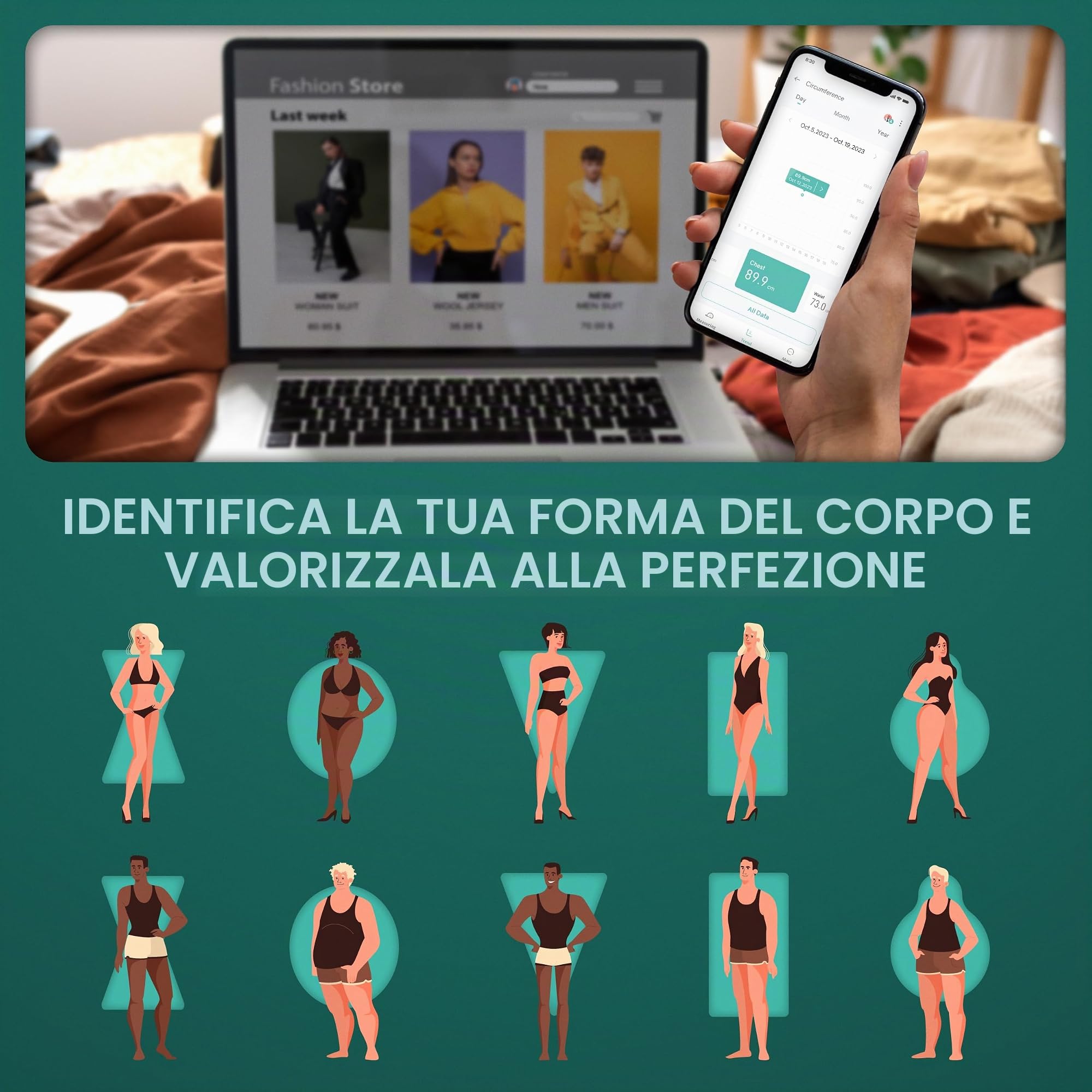 Nastro per misurazione del corpo intelligente - misura del nastro intelligente con app - 2 modalità di misurazione e unità - ampio display LCD - User Friendly Design - Per la salute e il