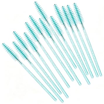 Elisel 100pcs Disposable Mascara Brushes with Container, Mascara Wands Makeup Brushes Applicators Kits for Eyelash Extensions and Eyebrow Brush (Blue)