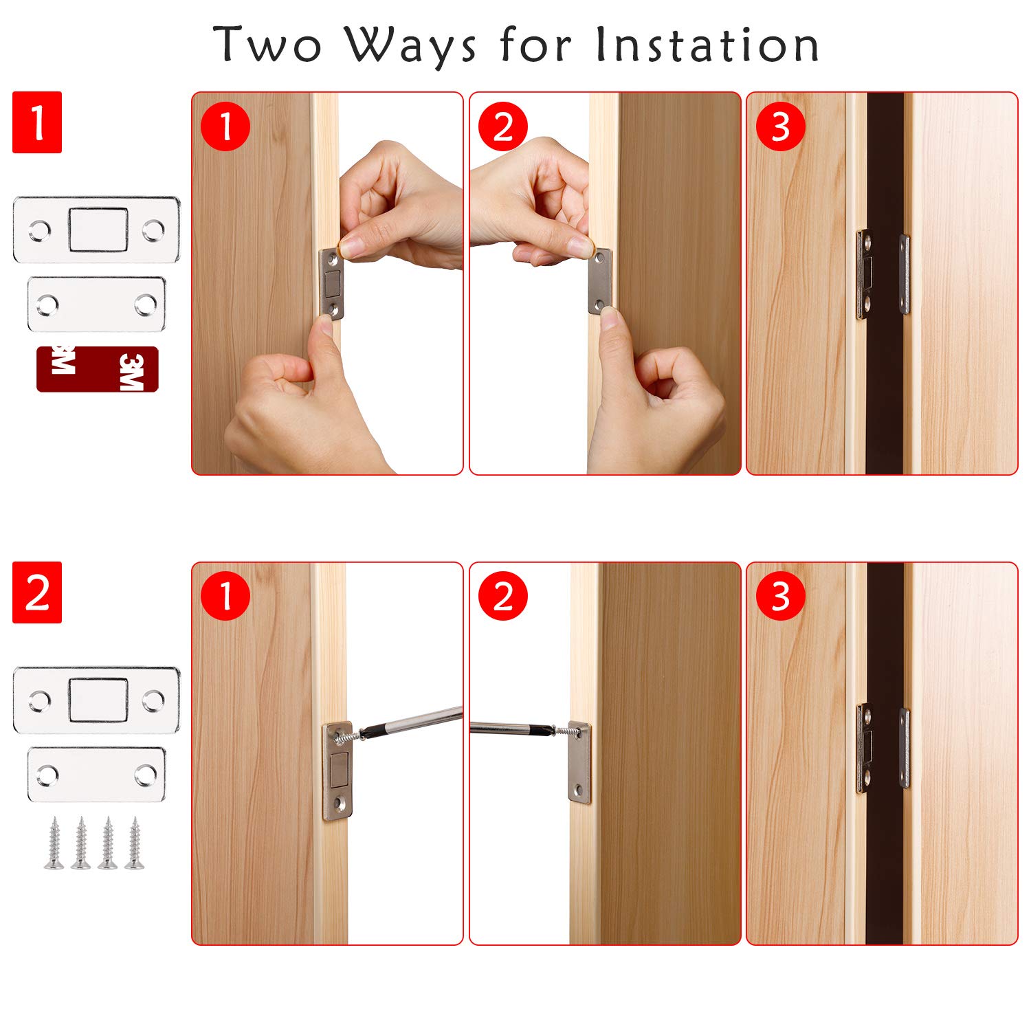 Calamita Porta, 8 Pezzi calamite magnetiche ultra sottili, Adesivo Potente Magnete Chiusura con Viti per Ante Mobili Cassetti Chiudiporta Armadio Cucina