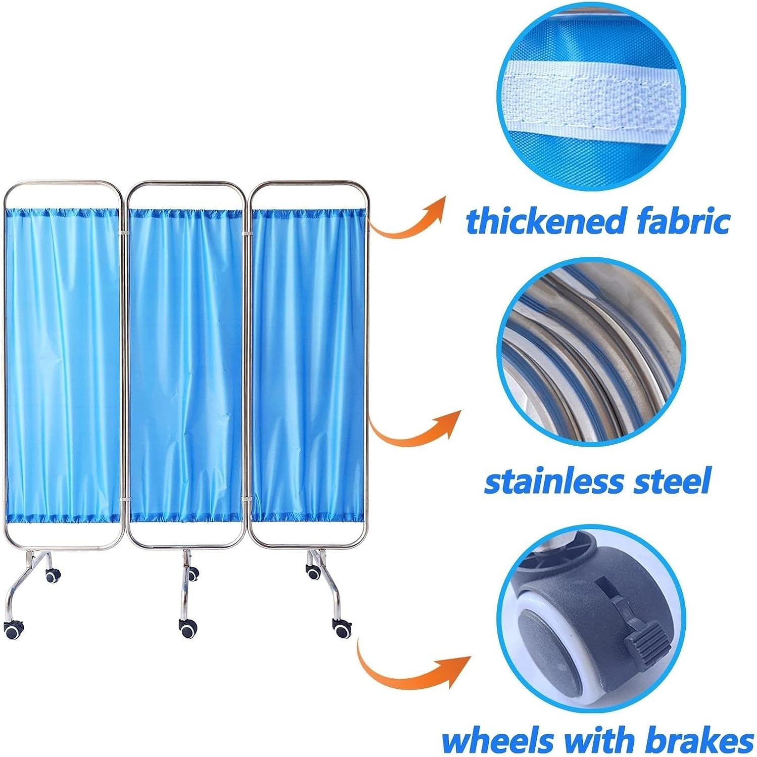 4 Panel Rolling Medical Privacy Screen on Wheels, Folding and Rolling Room Dividers, Medical Privacy Screen for Emergency Room Ward Spa, Large Classroom Wall Partition Fence