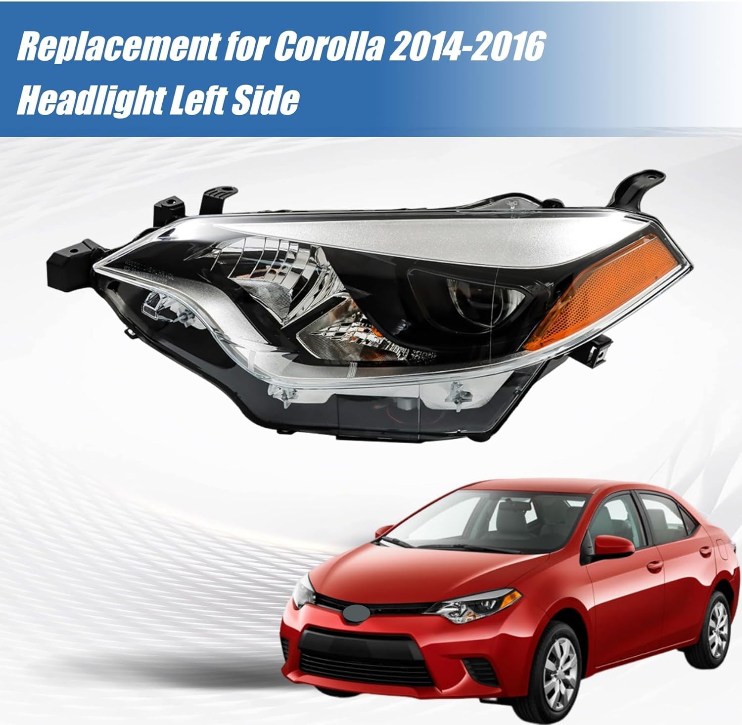 Silscvtt Headlight Front Head Lamp Replacement for Toyota Corolla 2014 2015 2016 Projector Headlight Left Side (Driver Side)