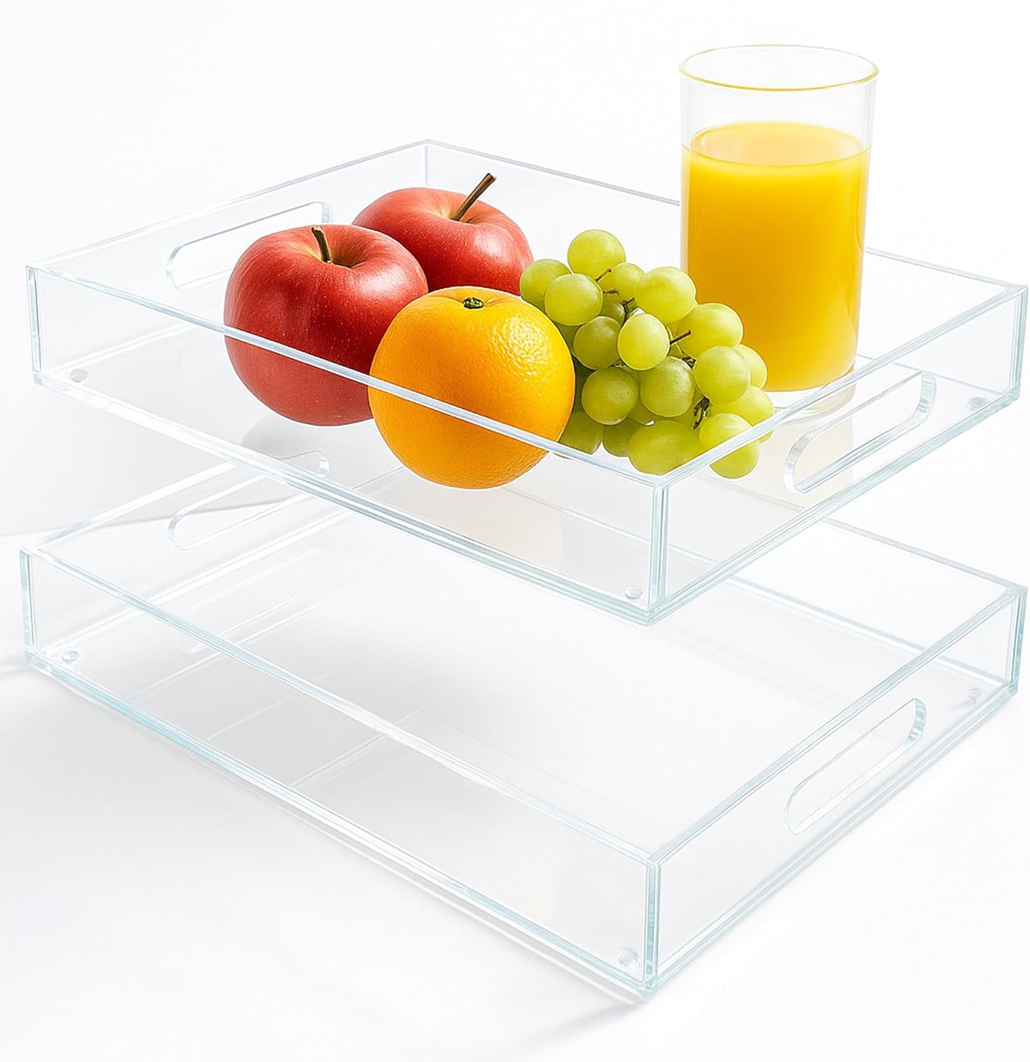 Serving Tray 12x16 Inch Decorative Serving Trays with Handles Clear Acrylic Serving Platter for Appetizers, Breakfast, Snacks – Perfect for Parties, Events, and Home Use, 2 Pack