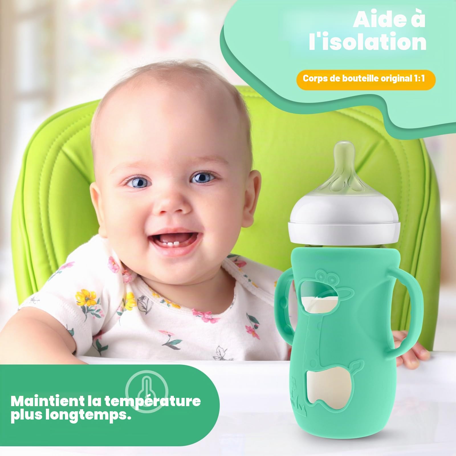 Lot de 5 poignées de biberon, en silicone, pour biberons Avent Natural en verre, sans BPA, accessoires, diamètre extérieur, compatible avec les biberons