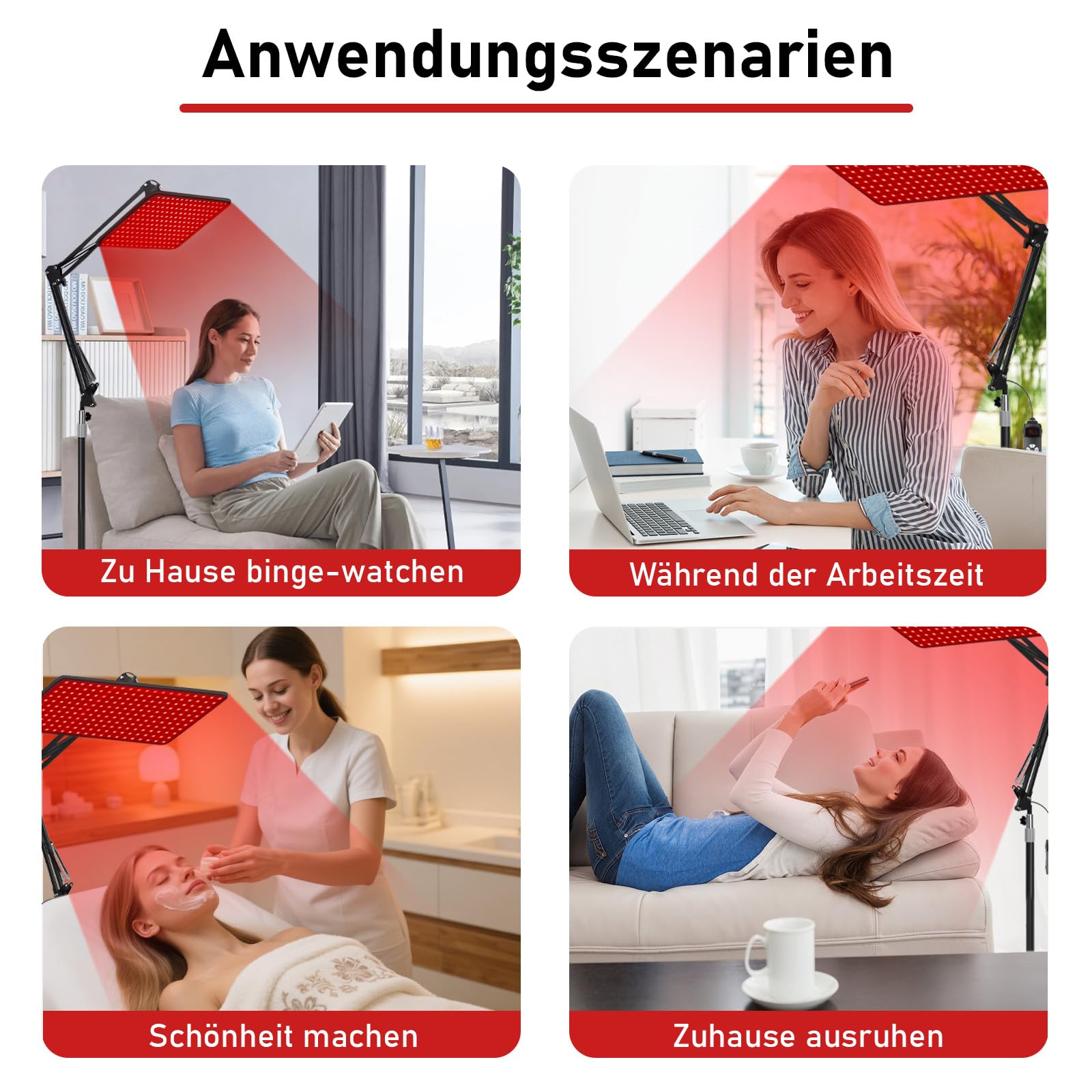 Rotlichtlampe für Ganzkörper & Gesicht Infrarotlampe mit 200 LED Tri-Wellenlänge 660nm, 850nm, 940nm Großes Wärmelampe-Panel mit Verstellbarem Ständer & Schutzbrille ideales Well