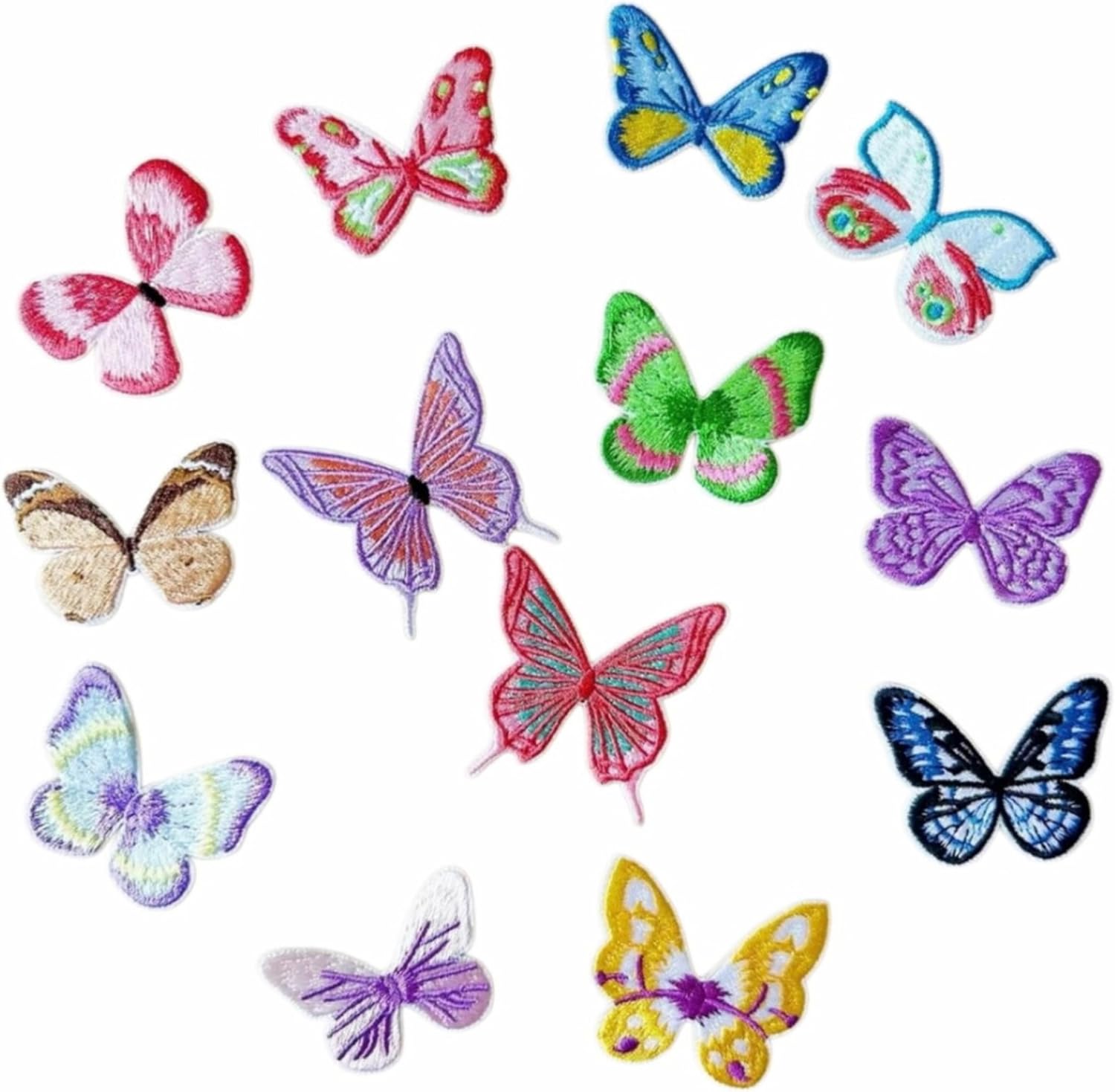 13 PCS Colorful Butterfly Patches, Self Adhesive Butterfly Applique Patches for Wedding Backpack Jacket Jeans Clothes Hair Accessories Dress Curtain