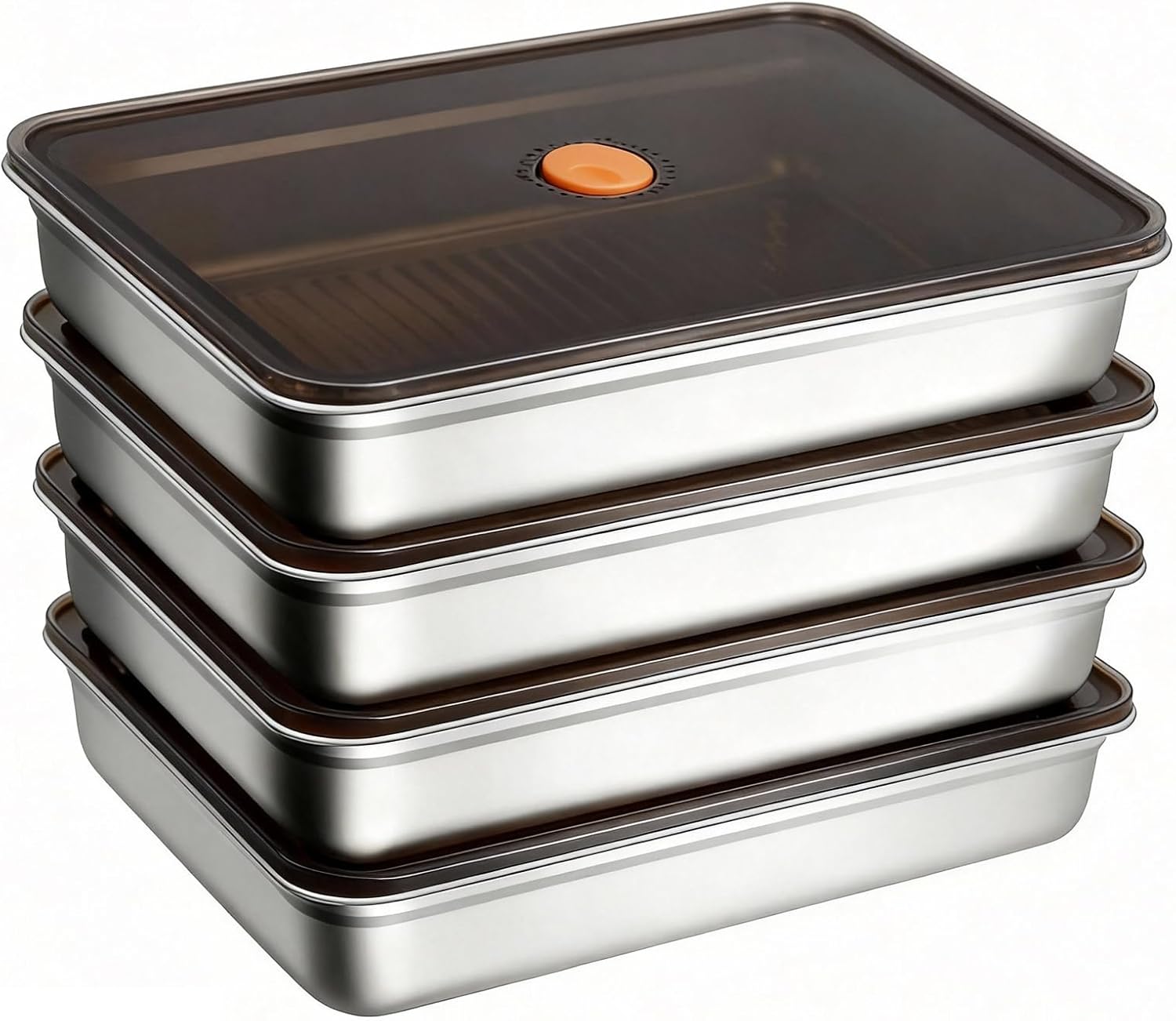 Stainless Steel Food Containers, 4 Piece Set Meal Prep Containers with Lids, Stackable Stainless Steel Freezer Containers, Bacon Cheese Food Storage Containers with Airtight Vacuum Seal, 95oz