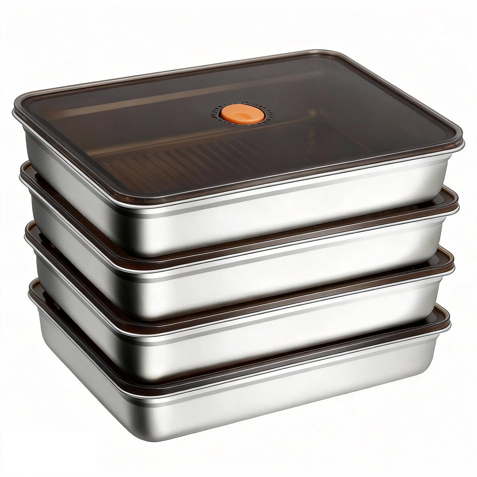 Junsail Stainless Steel Food Containers, 4 Piece Set Meal Prep Containers with Lids, Stackable Stainless Steel Freezer Containers, Bacon Cheese Food