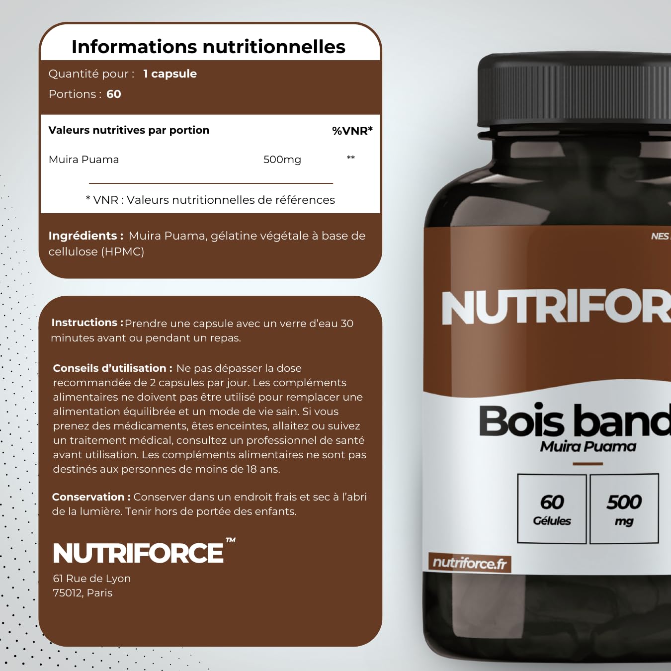 Bois Bandé – Renforce la Masculinité, l’Énergie & la Libido – 800 mg – 60 Capsules