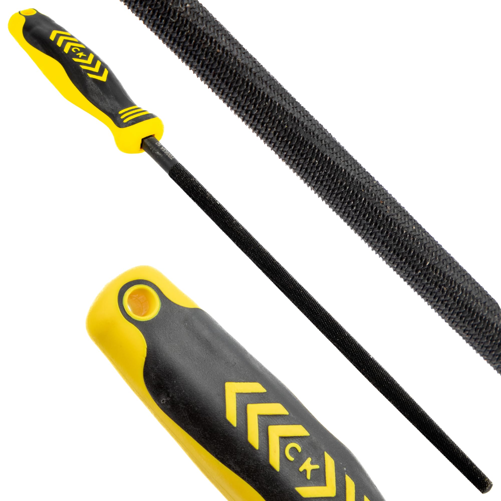 C.K Tools Engineers File Round 250mm Second Cut Tapered Point, High Carbon Black Oxide Steel, Ergonomic Two Component Grip, Secure Tang Bond, Lanyard Compatible, Professional Metal Filing CK T0083A 10