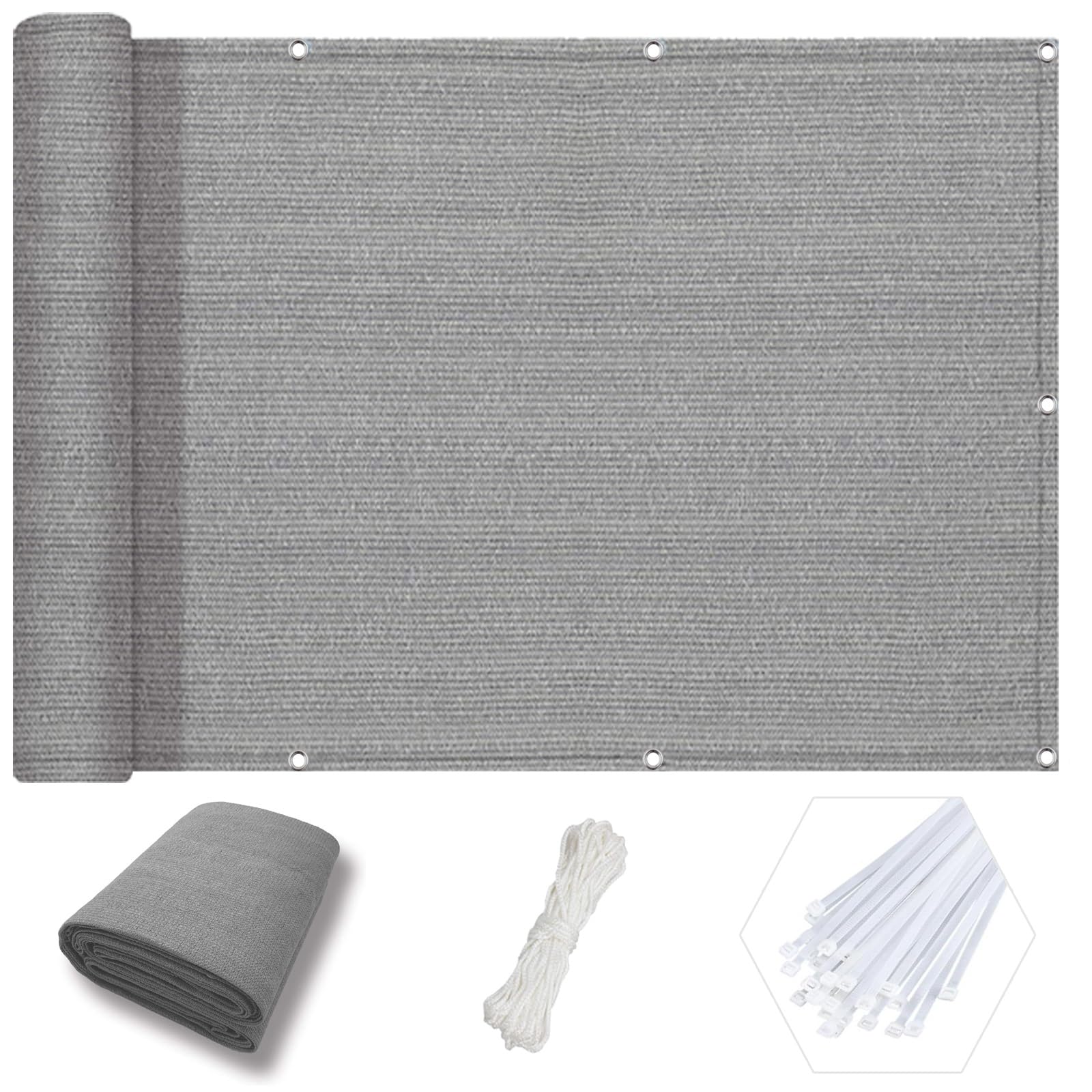 Brise-Vue pour Balcon 125x350 Gris en Tissu HDPE 220g/m²