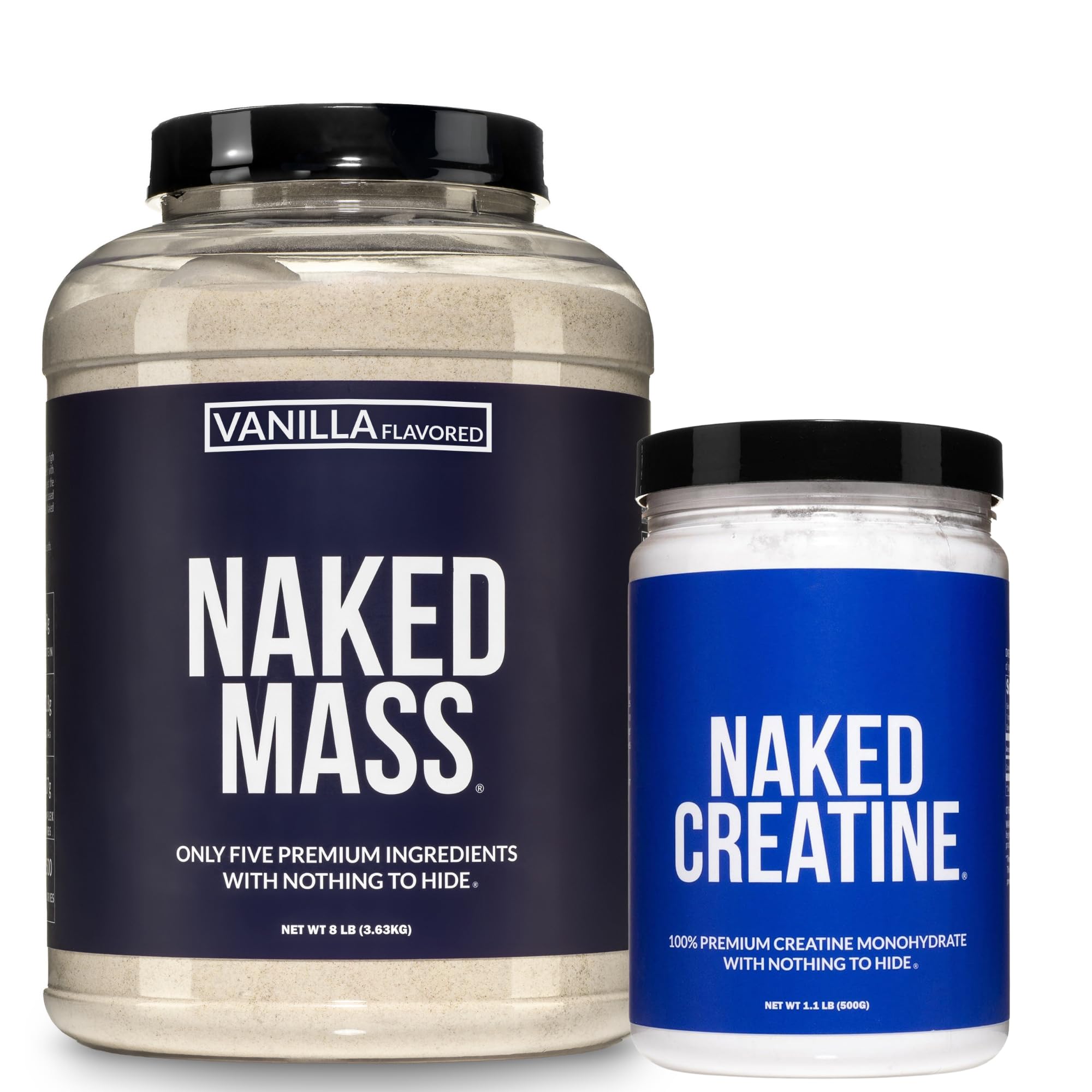 NAKED Vanilla Mass Gainer (8LB Bulk) Creatine Monohydrate 500g (100 Servings) – Non-GMO; Gluten Free; Soy Free; No Fillers; Strength Support