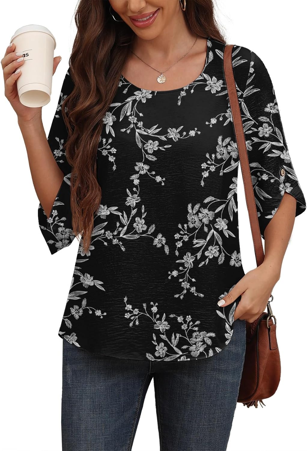 Askyes Women's 2026 Summer Chiffon Blouses Bell Short Sleeve Tshirts Casual Loose Flowy Dressy Work Tops for Leggings Blouse - Image 4