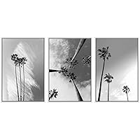 SIGNWIN 3 Piece Framed Canvas Wall Art Black and White Palm Tree Canvas Prints Home Artwork Decoration for Living Room,Bedroom - 16