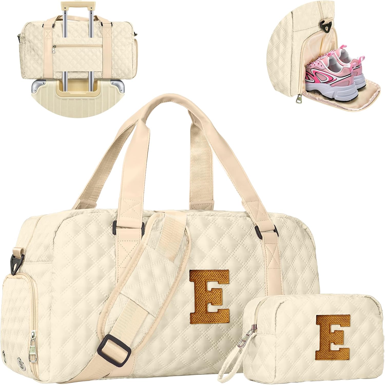 Overnight Bags for Women, Initial Travel Duffel Bag, Sports Gym Bag, Carry On Bag, Monogram Gifts for Girl Friends Female Mom Teacher
