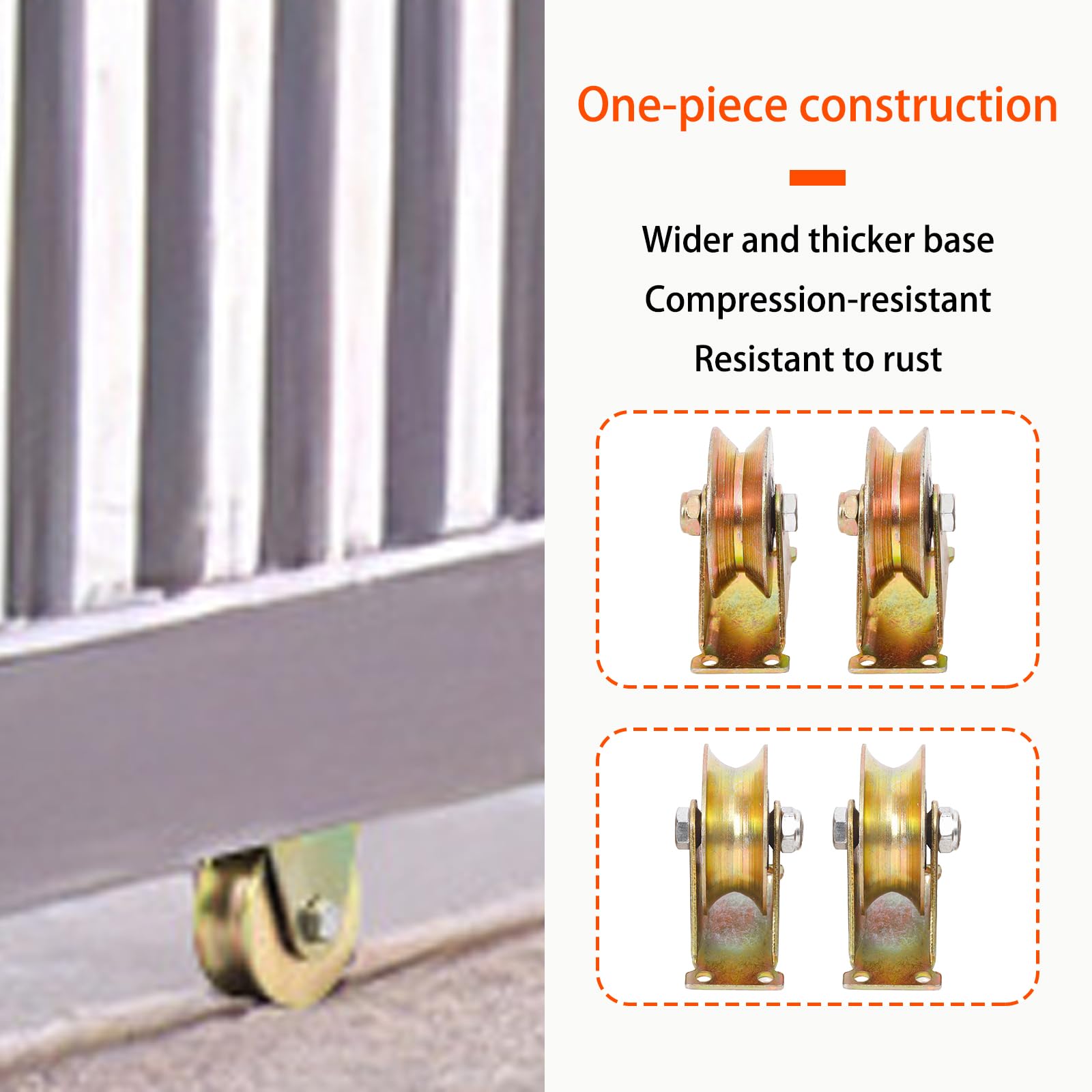 Polea resistente con soportes de montaje V/U, capacidad de carga de 440 libras, ideal para ruedas de puerta corredera, cabrestante industrial con 4 cables de acero, versátil y