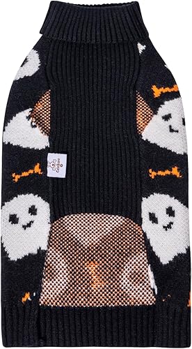 Miniatura 6 de CuteBone Suéter de cuello alto para perros medianos, ropa de invierno gris para mascotas con hilos plateados brillantes, suéter de punto trenzado