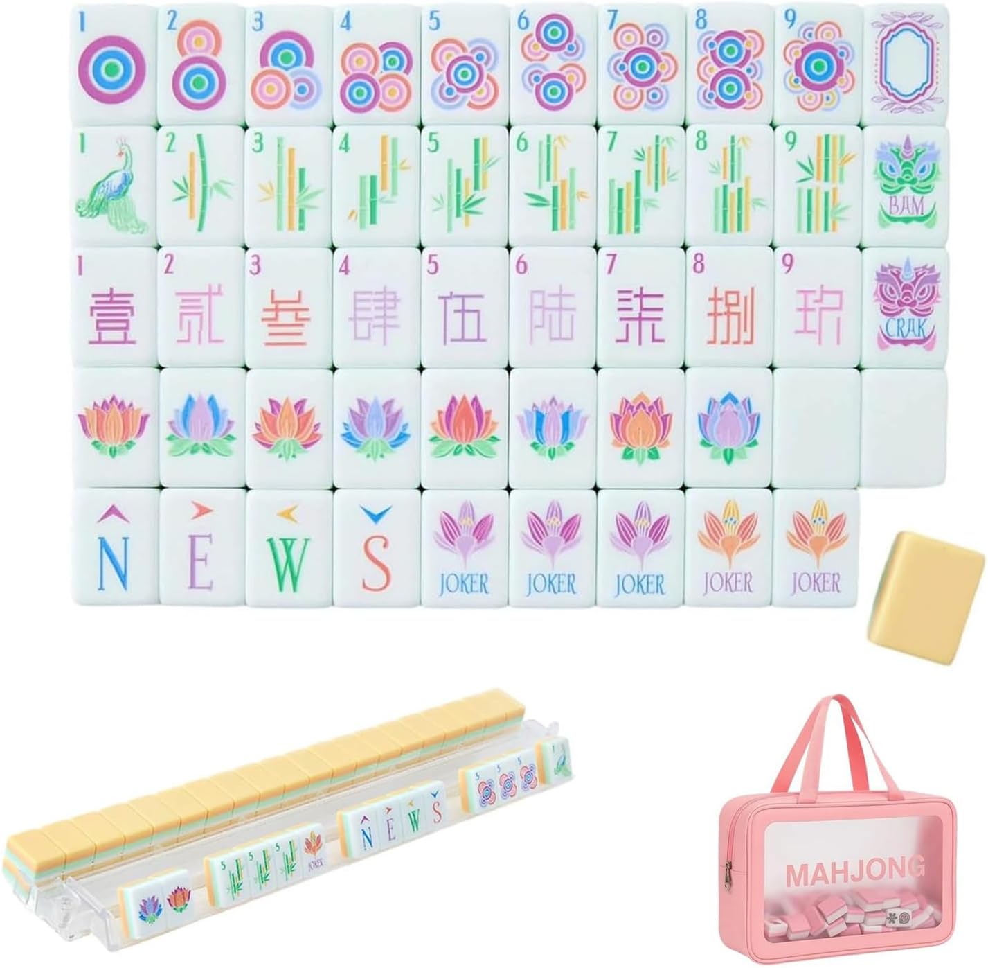 4 Layer Mahjong Tiles, 2026 NEW 160 Acrylic American 4 Layer Mahjong Tile Set with Clear Engraving with Exquisite Carrying Bag for Home, Travel & Game Nights (Yellow)