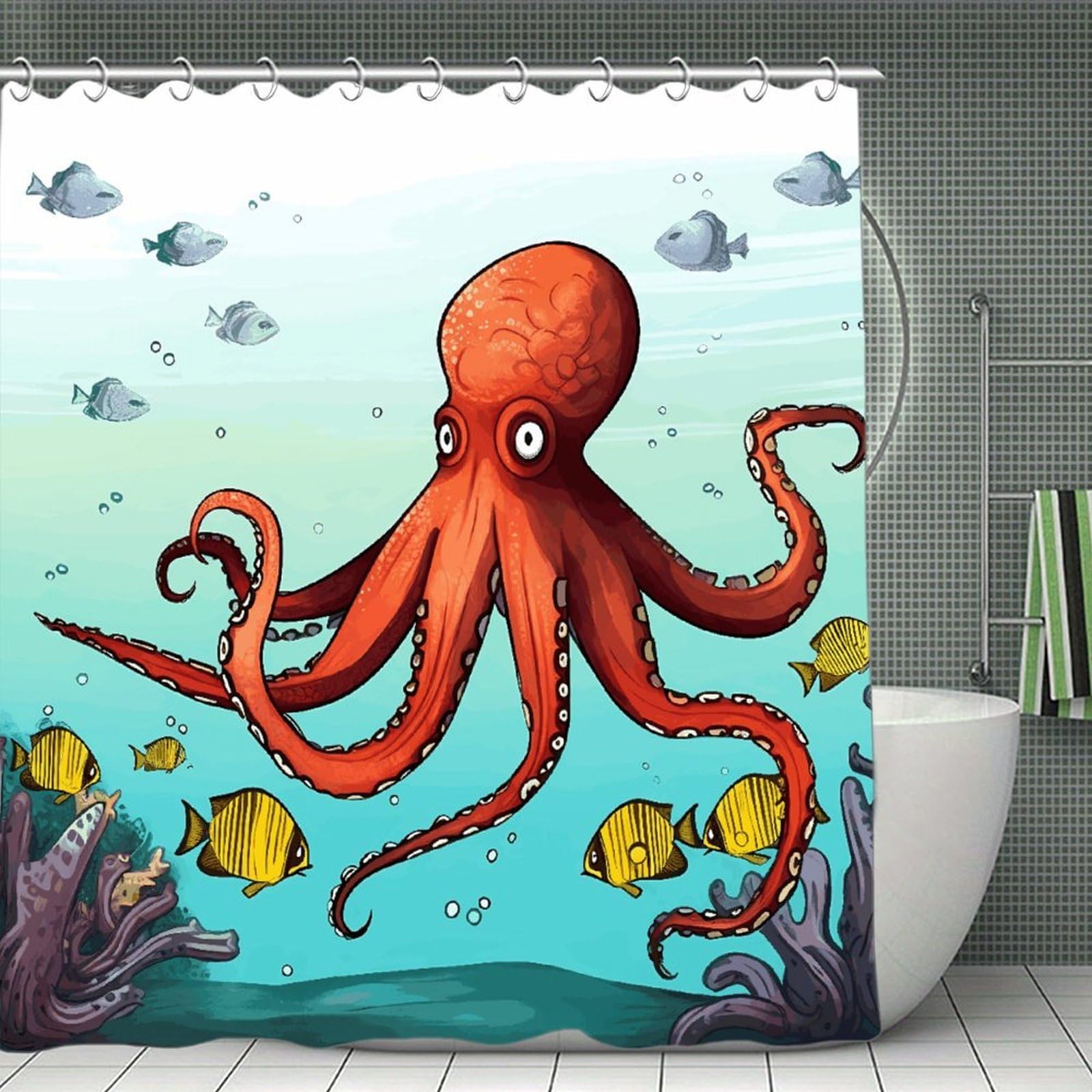 VstaDank Giant Octopus Shower Curtain Waterproof Bathroom Curtain with Hooks Luxury Weighted Bath Curtains for Bathtubs Showers Room Dividers Decorative Shower Curtains 71x71 in