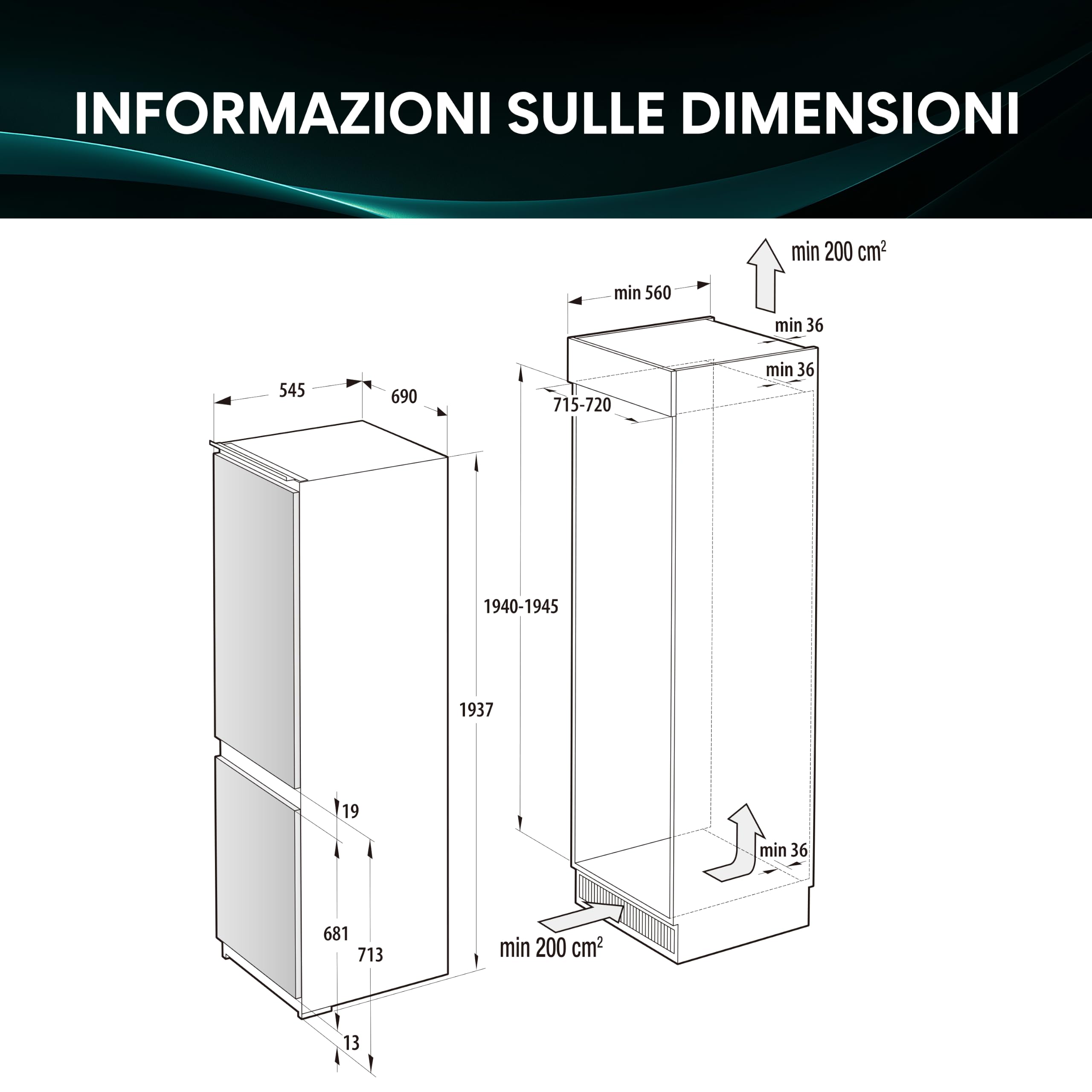 Hisense MBI54370E NUOVO Frigorifero da Incasso Combinato 194 cm 75 cm, 371 L, Total No Frost, Freezer in Basso con Convert Zone, Wi‑Fi, Humidity Control, Classe D