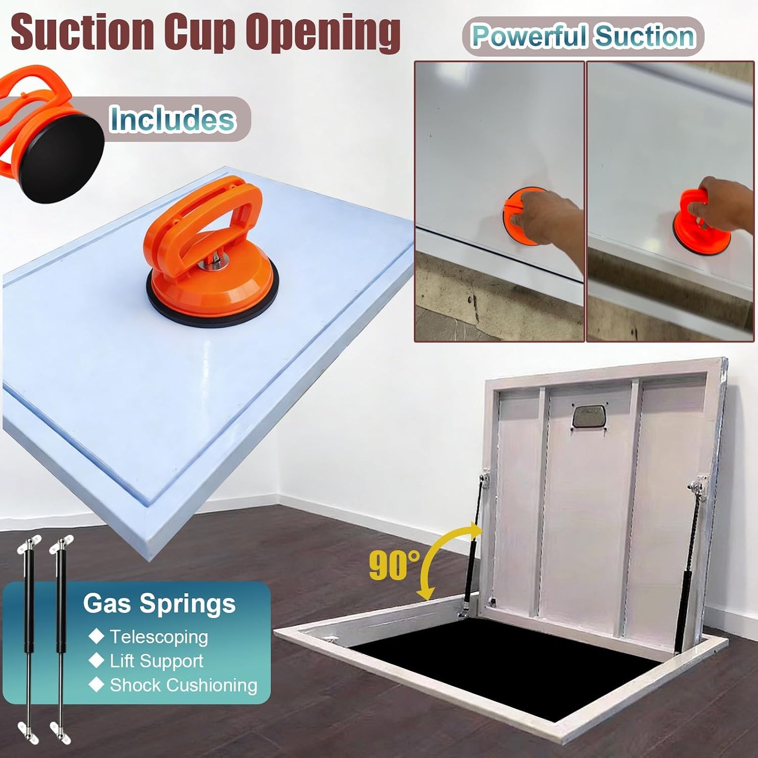 Flush Mount Floor Access Hatch with Suction Cups, Heavy Duty Manual Escape Door for Crawl Space and Cellar