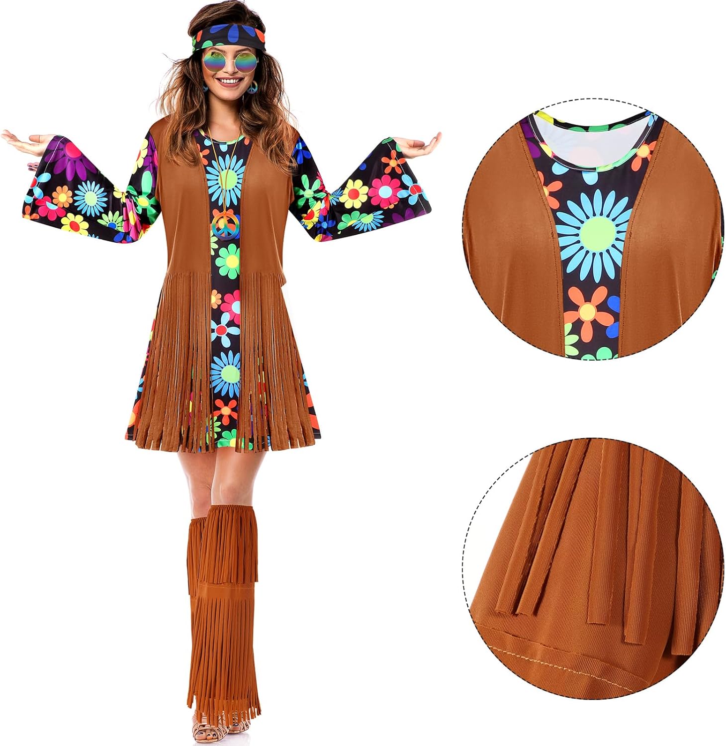 SATINIOR Halloween Hippie Costume Set Women 60s 70s Disco Outfits Party Dress Accessories for Adult - Image 4