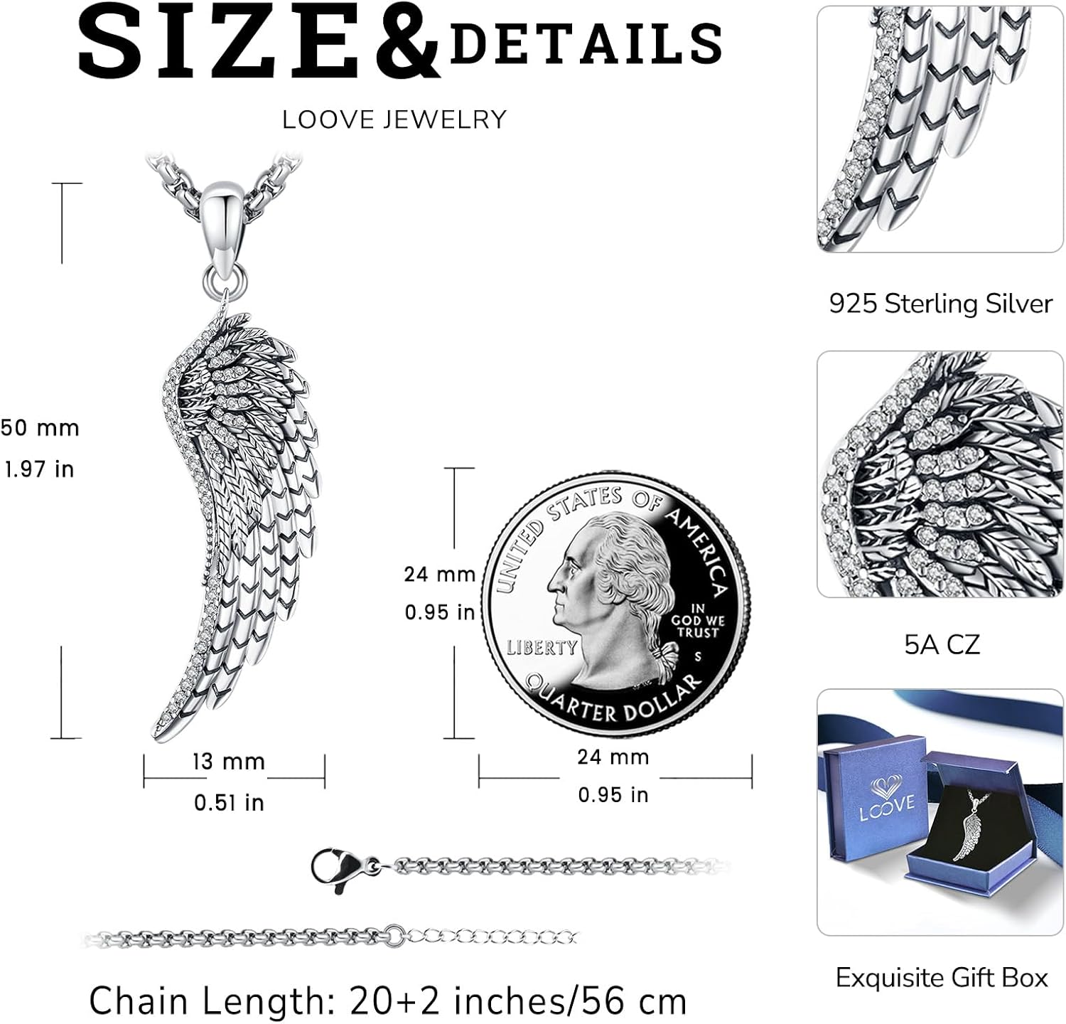 Angel Wings Necklace 925 Sterling Silver Guardian Angel Nurse RN Caduceus Pendant Charm Crystal Angel Jewelry Gifts for Women - Image 4