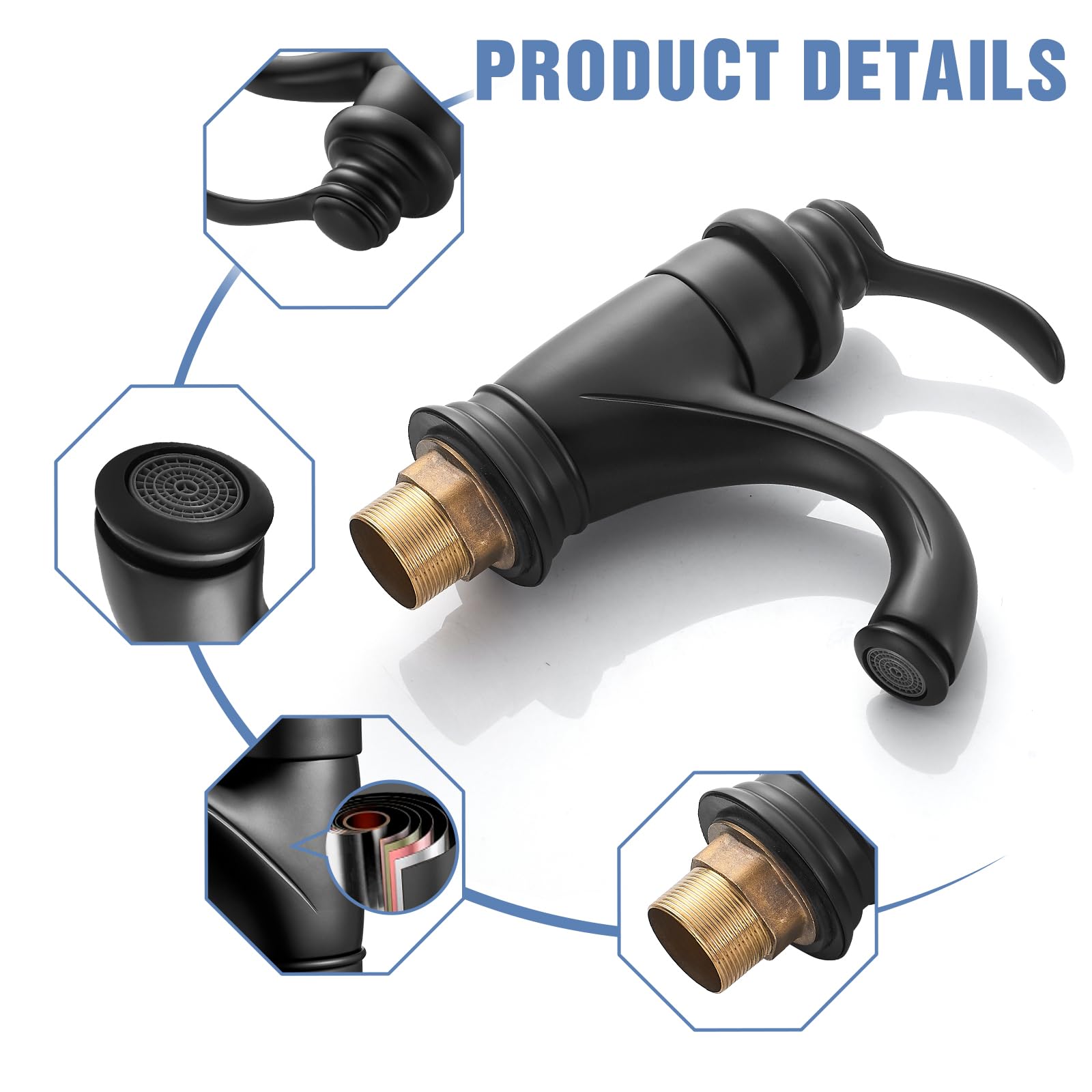 Wasserhahn Bad Schwarz Retro, Waschtischarmatur Retro Waschbecken Armaturen mit Niedriger Auslauf, Einhebel Mischbatterie Waschbecken aus Messing für Badezimmer, G3/8