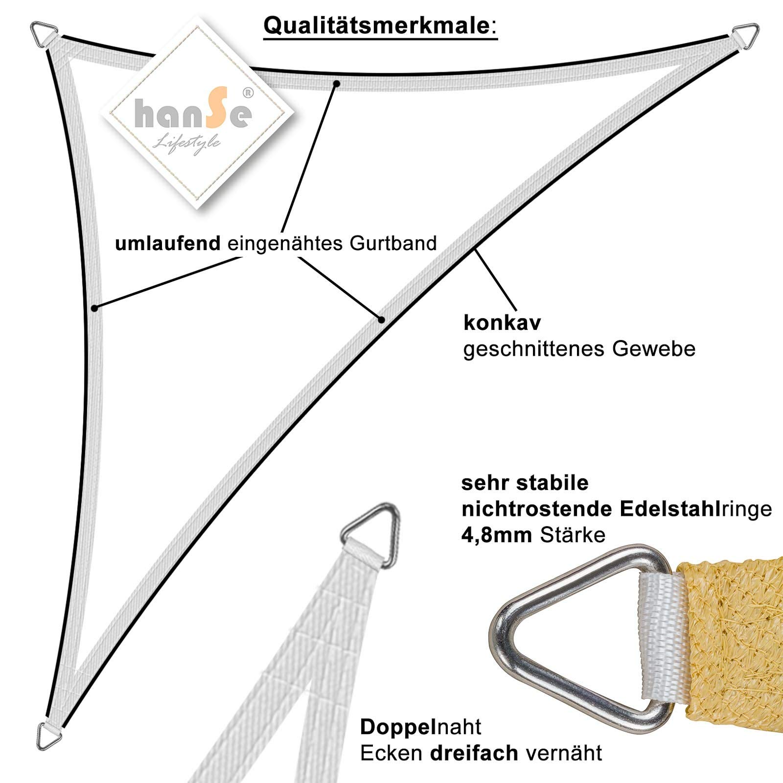 hanSe Sonnensegel rechteckig, Segeltuch Rechteck, 3x5m in Sand, aus Polyester, wetterbeständig, mit UV Schutz und Sonnenschutz, für Garten, Balkon und Terrasse