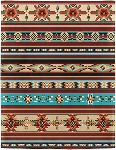 Manta de forro polar suave y acogedora para sofá, etnia azteca, vintage, geométrica, rayas coloridas, 60 x 80 pulgadas