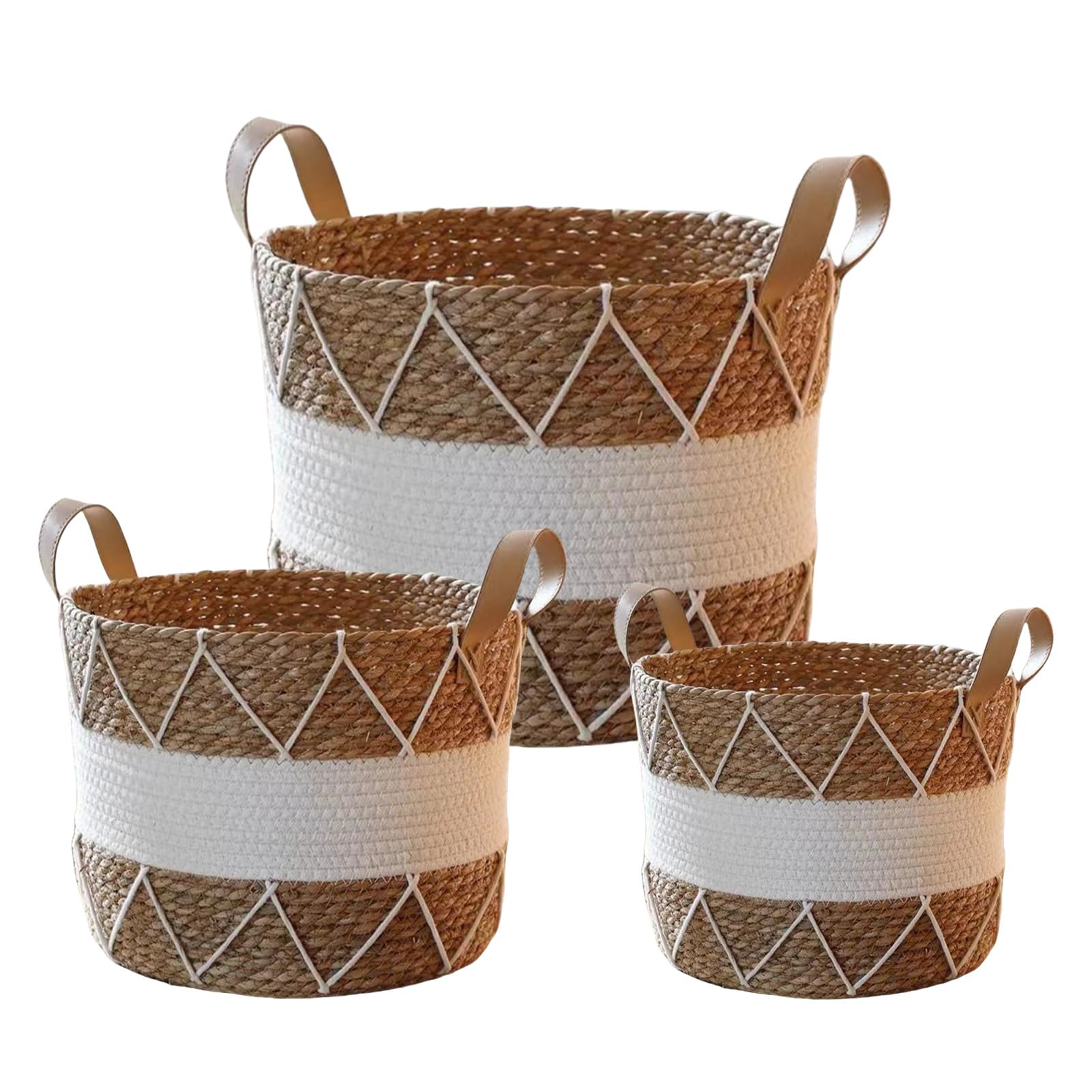 KMERCE 3pcs Cesta para Plantas, Macetero Mimbre, Macetas Decorativas Interior y Exterior, Cesto de jardín Seagrass con Asas, Cesta de Almacenamiento, Diámetro18cm,22cm,25cm
