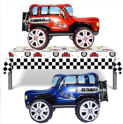 Miniatura 2 de Firot 2 Vehículos de 25.5 pulgadas, globo grande de aluminio 4D para automóvil, de carreras todoterreno, globo de juguete para niños, regalos para